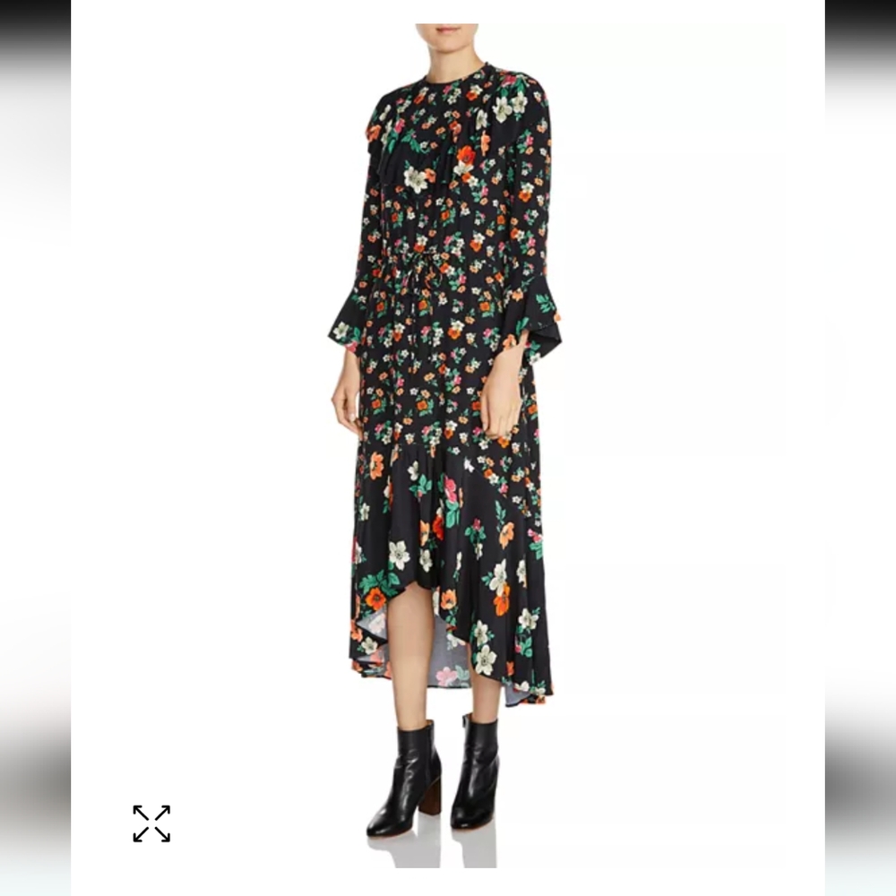 Maje Floral-Print Ruffled Midi Dress